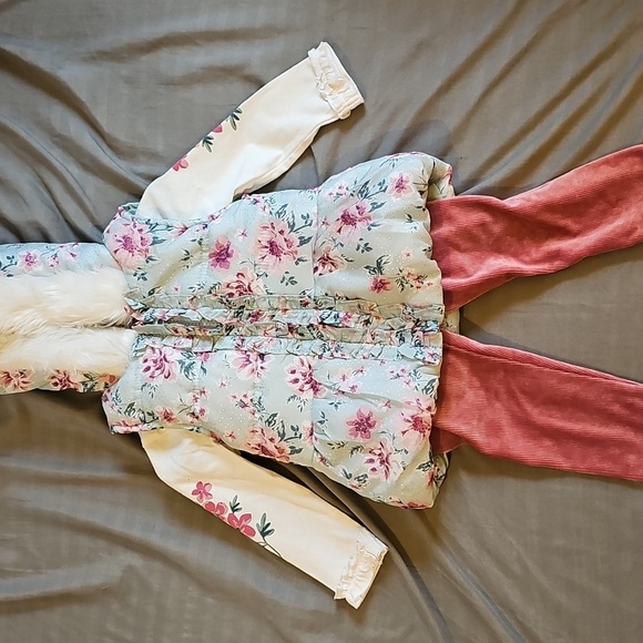 Little Lass Pink and Blue Floral Kids Matching Set - Picture 2 of 4